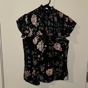 Floral Black High Neck Top